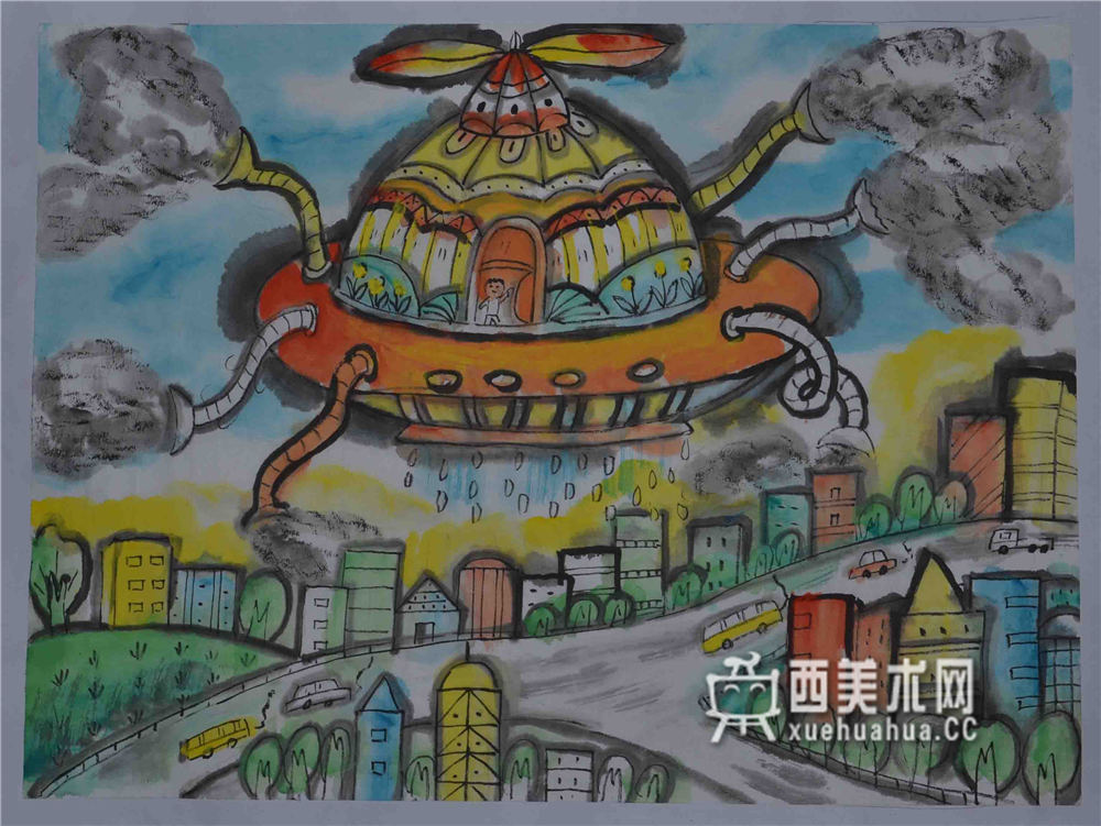 小学生获奖科幻画《雾霾克星》赏析(1)