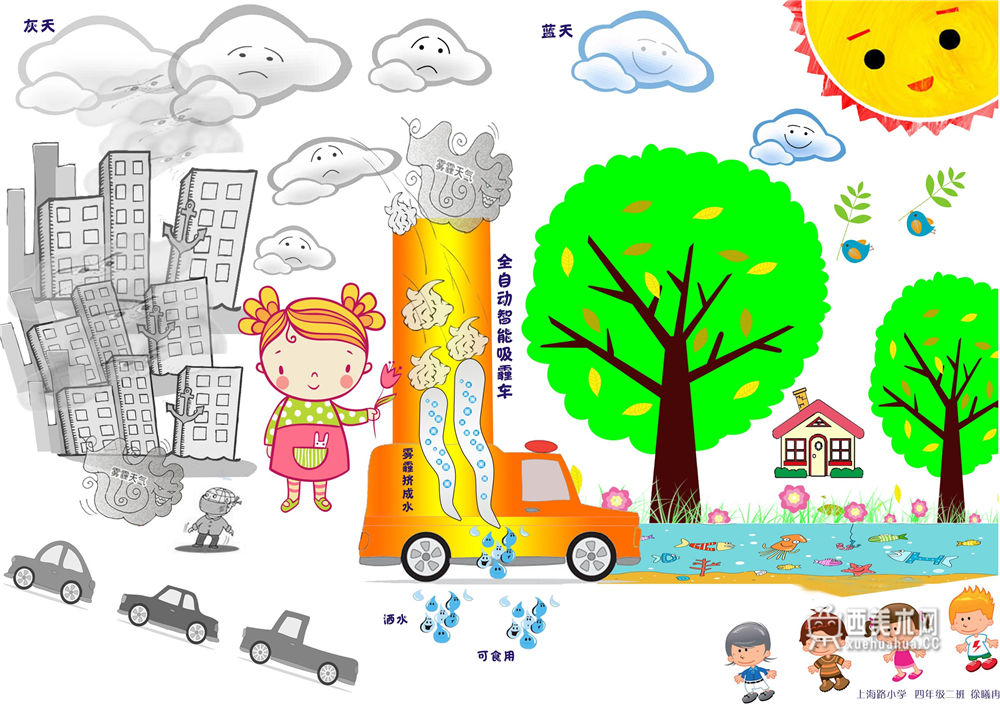 小学生获奖科幻画《全自动智能吸霾机》欣赏(1)