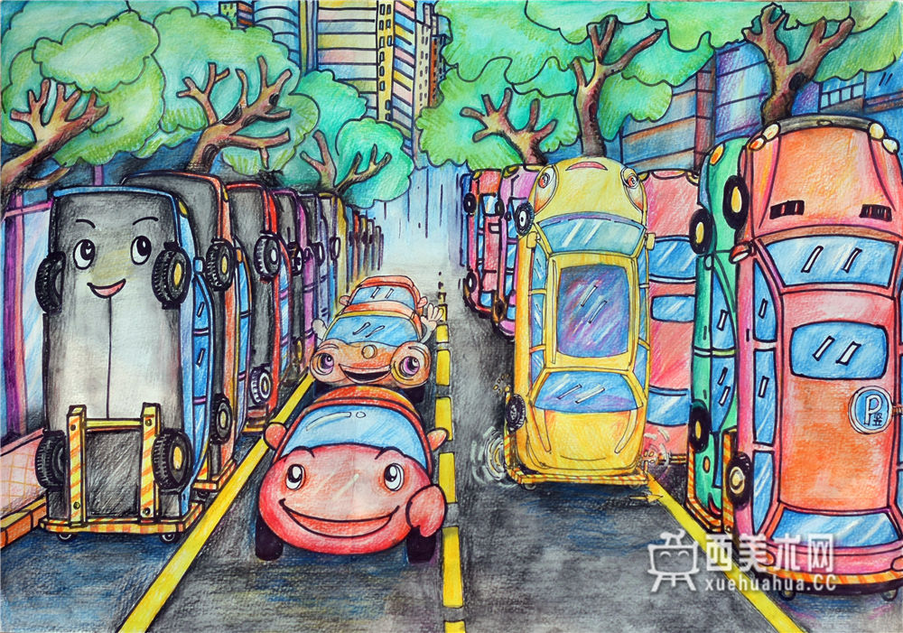 小学生获奖科幻画《竖着放的停车系统》赏析(1)