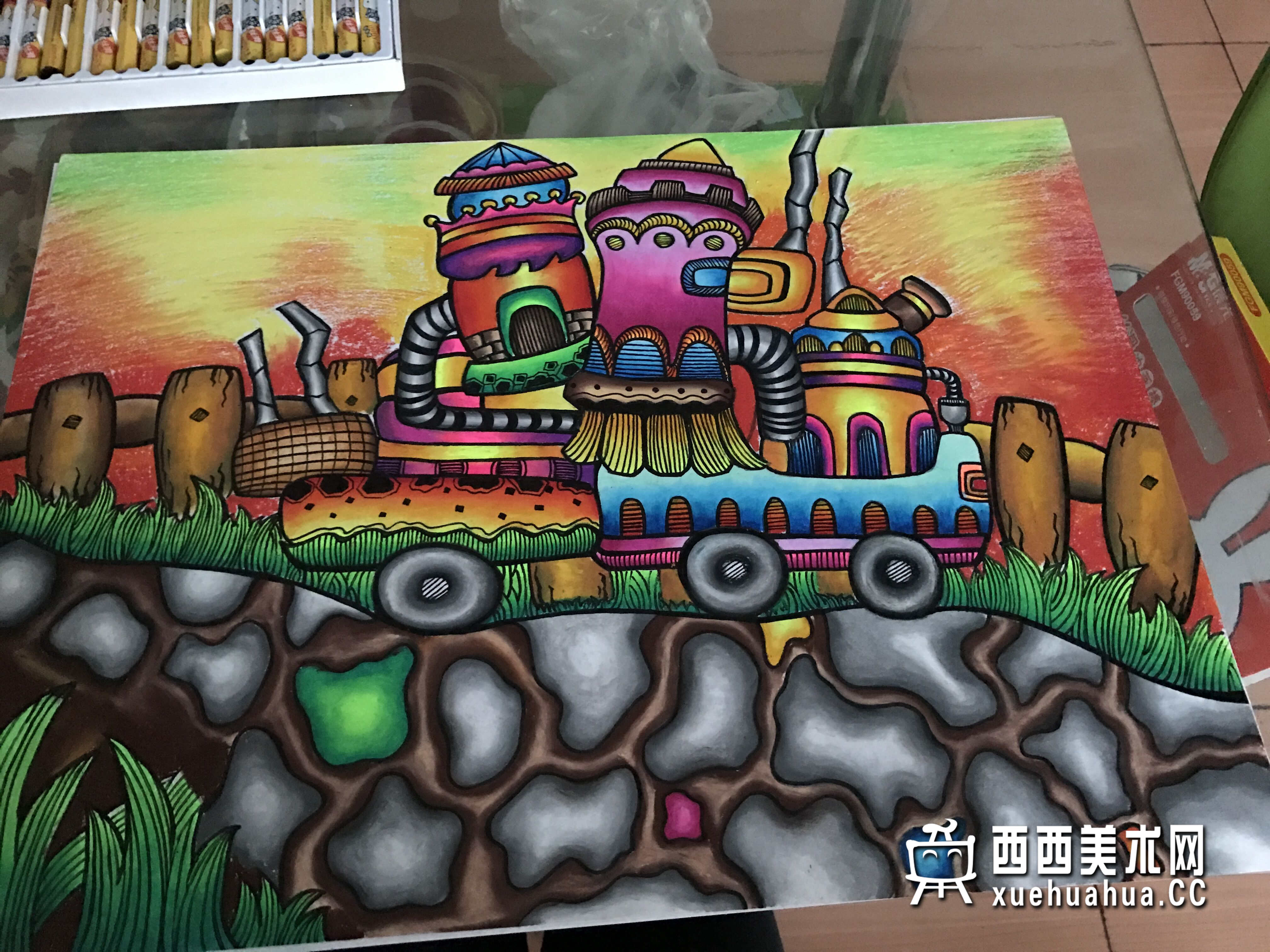 三等奖小学生获奖科幻画《新能源汽车城堡》欣赏(1)
