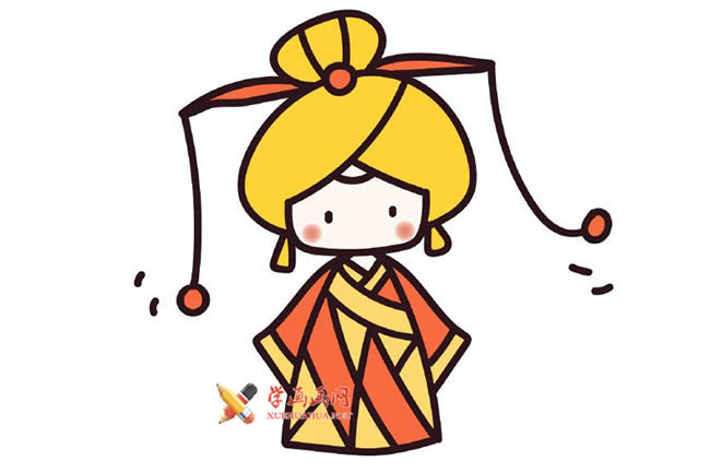 穿着古装的可爱的小女孩的简笔画图片(4)