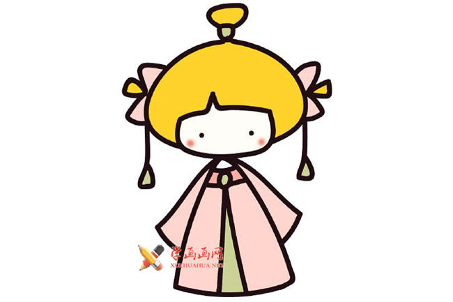 穿着古装的可爱的小女孩的简笔画图片(7)