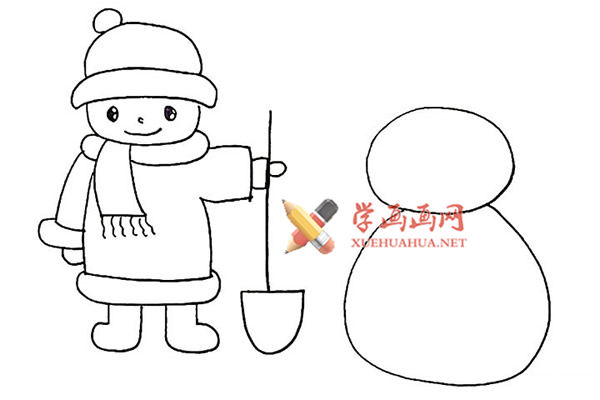 堆雪人的小男孩的简笔画画法教程【彩色】(13)