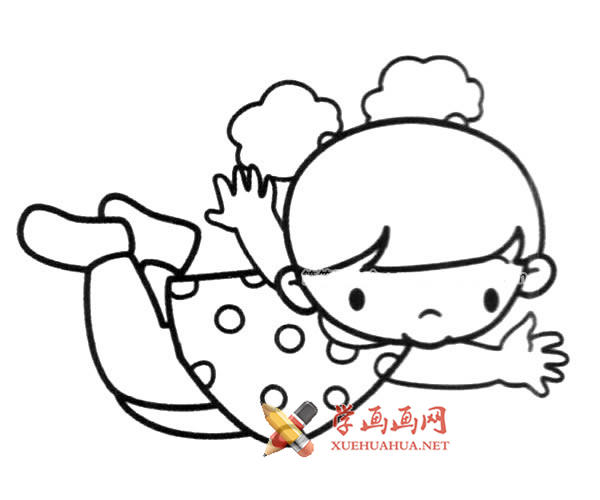 挥着翅膀的小女孩的简笔画画法素材(1)
