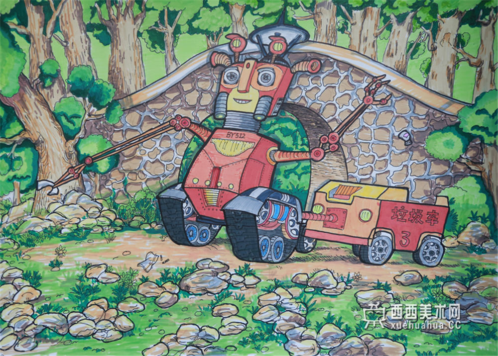 一等奖儿童科幻画《花园清道夫》(1)