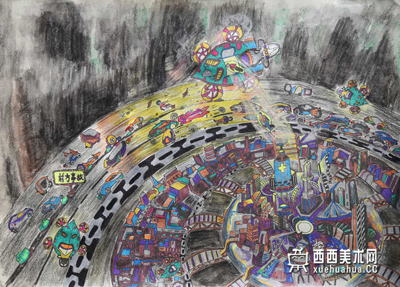 三等奖小学生获奖科幻画《未来高速救援车》欣赏(1)