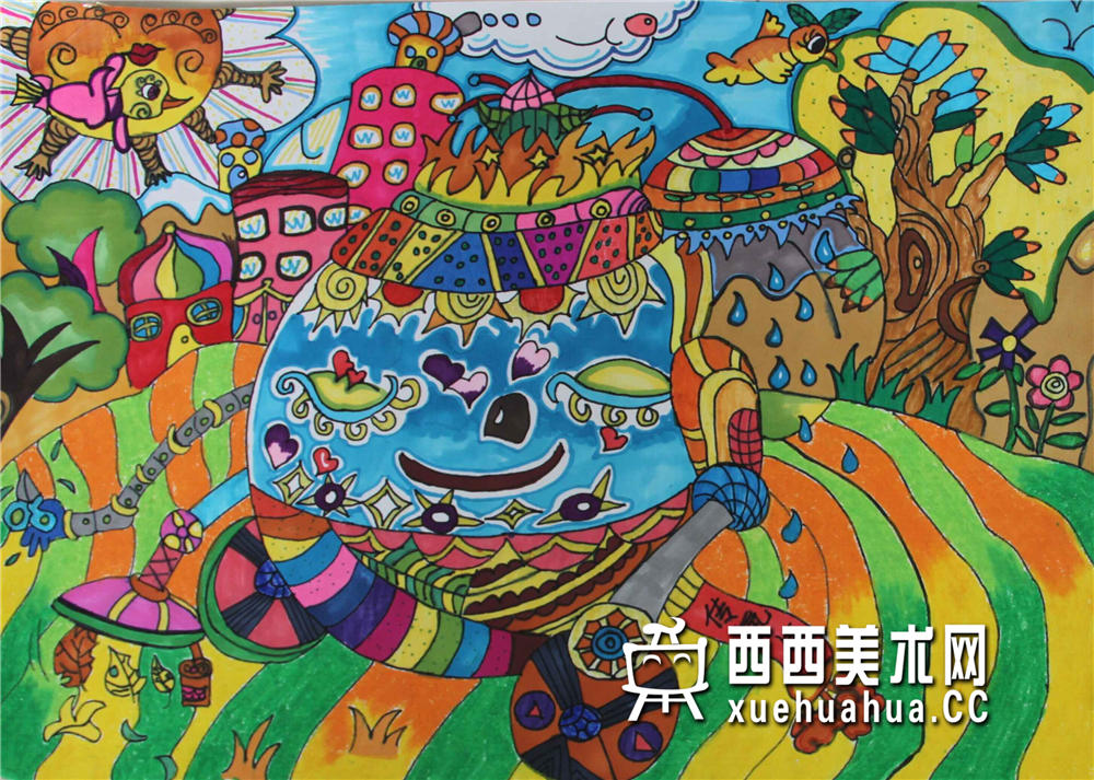 三等奖小学生获奖科幻画《太空风力发电船》赏析(1)