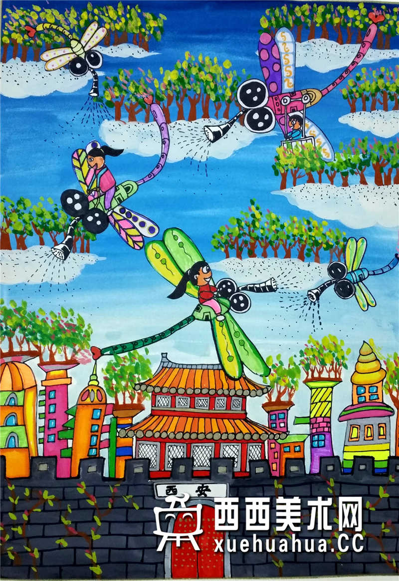 二等奖儿童获奖科幻画《蜻蜓飞行器》欣赏(1)