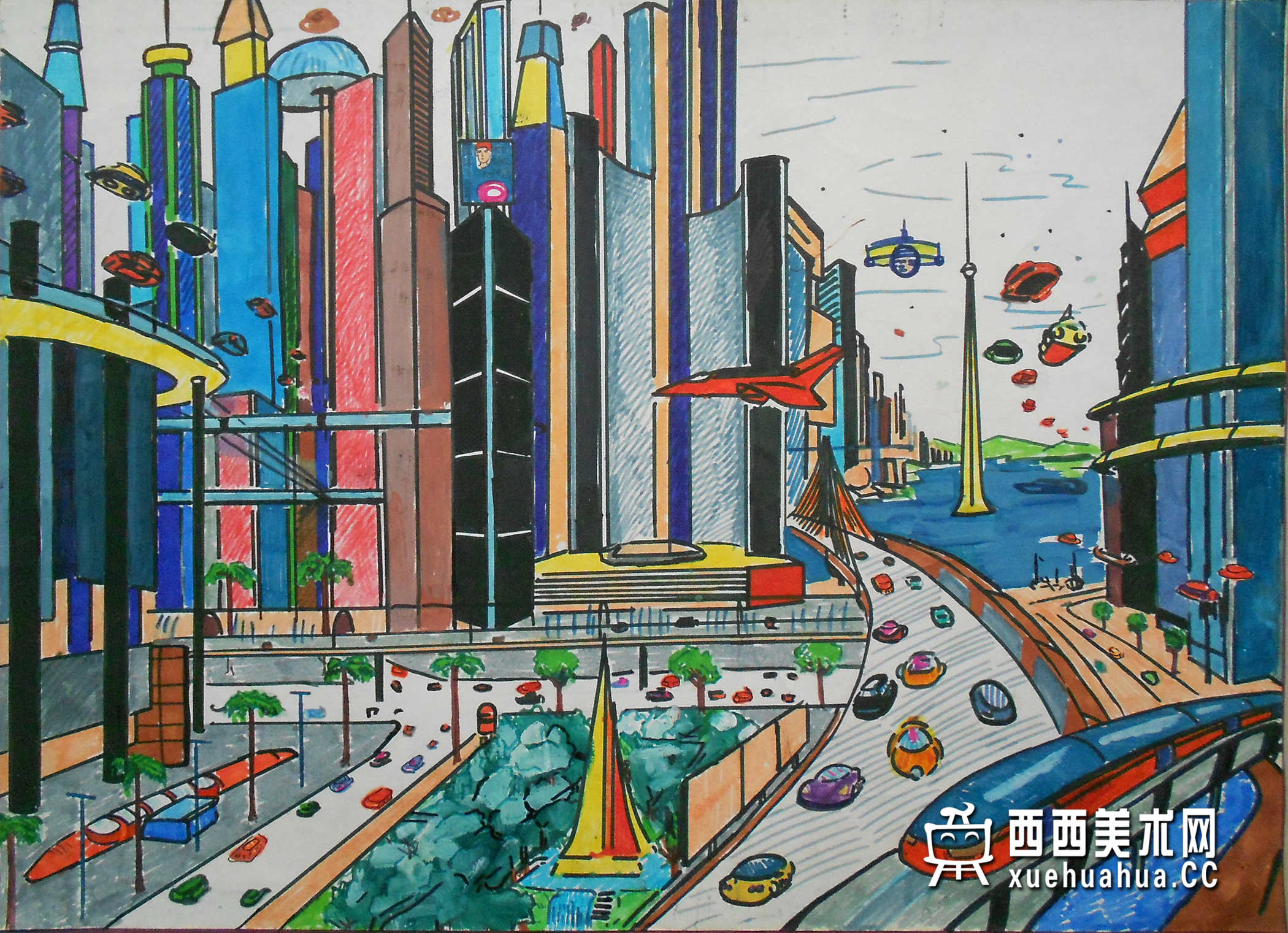 三等奖儿童获奖科幻画《未来中国城市交通》欣赏(1)