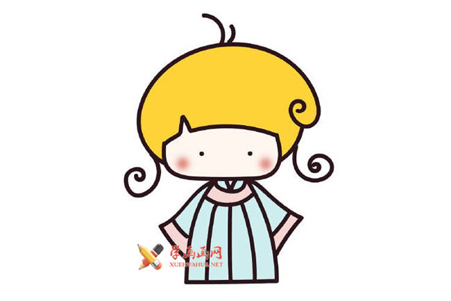 穿着古装的可爱的小女孩的简笔画图片(3)