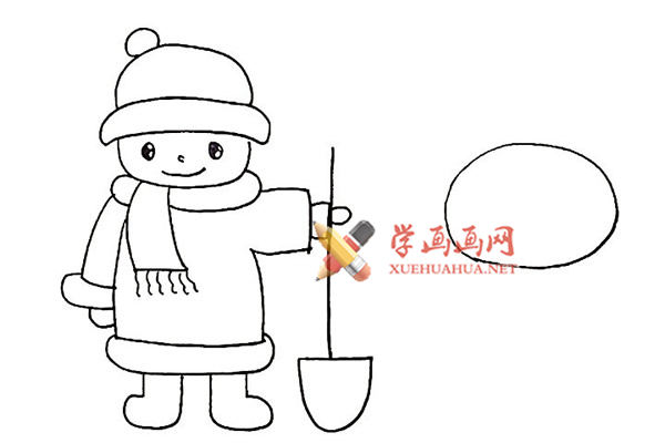 堆雪人的小男孩的简笔画画法教程【彩色】(12)