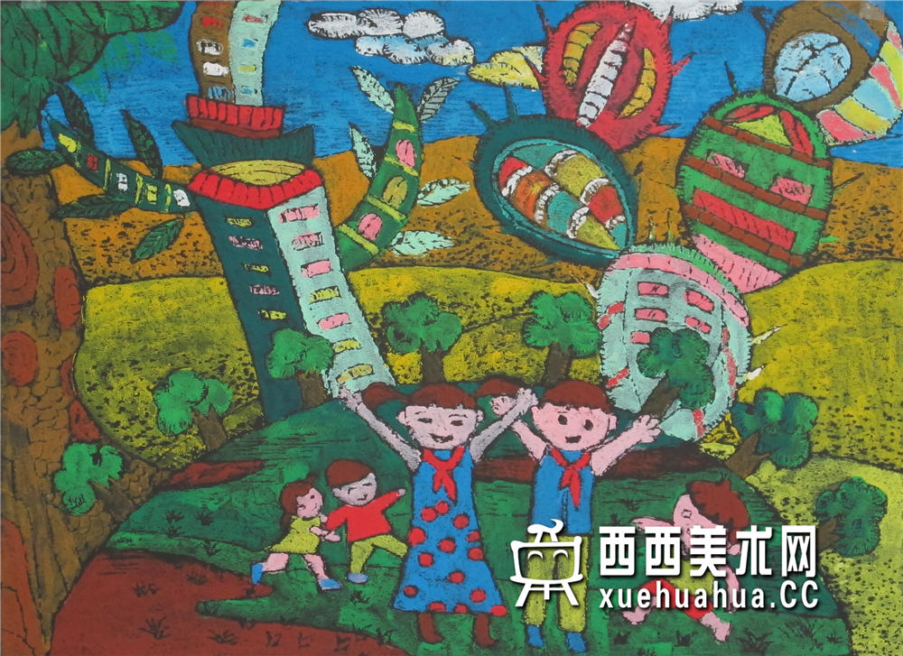 二等奖小学生获奖科幻画《沙漠畅想曲》欣赏(1)