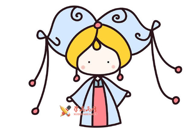 穿着古装的可爱的小女孩的简笔画图片(6)