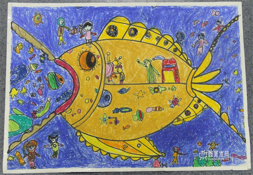 三等奖儿童科幻画《鱼类治疗中心》赏析(1)