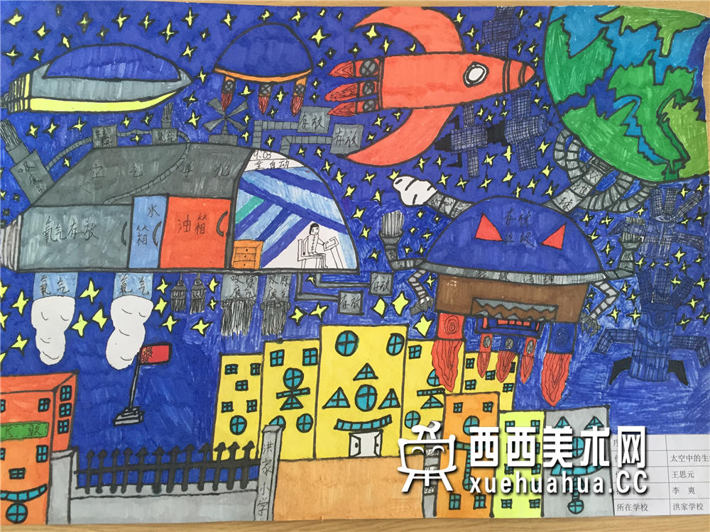三等奖儿童获奖科幻画《太空中的生活》欣赏(1)