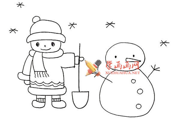 堆雪人的小男孩的简笔画画法教程【彩色】(18)