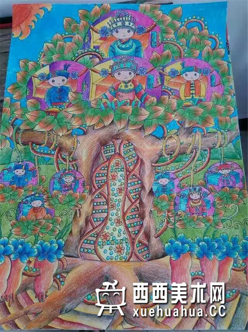 二等奖小学生获奖科幻画《神奇的疗养树》欣赏(1)