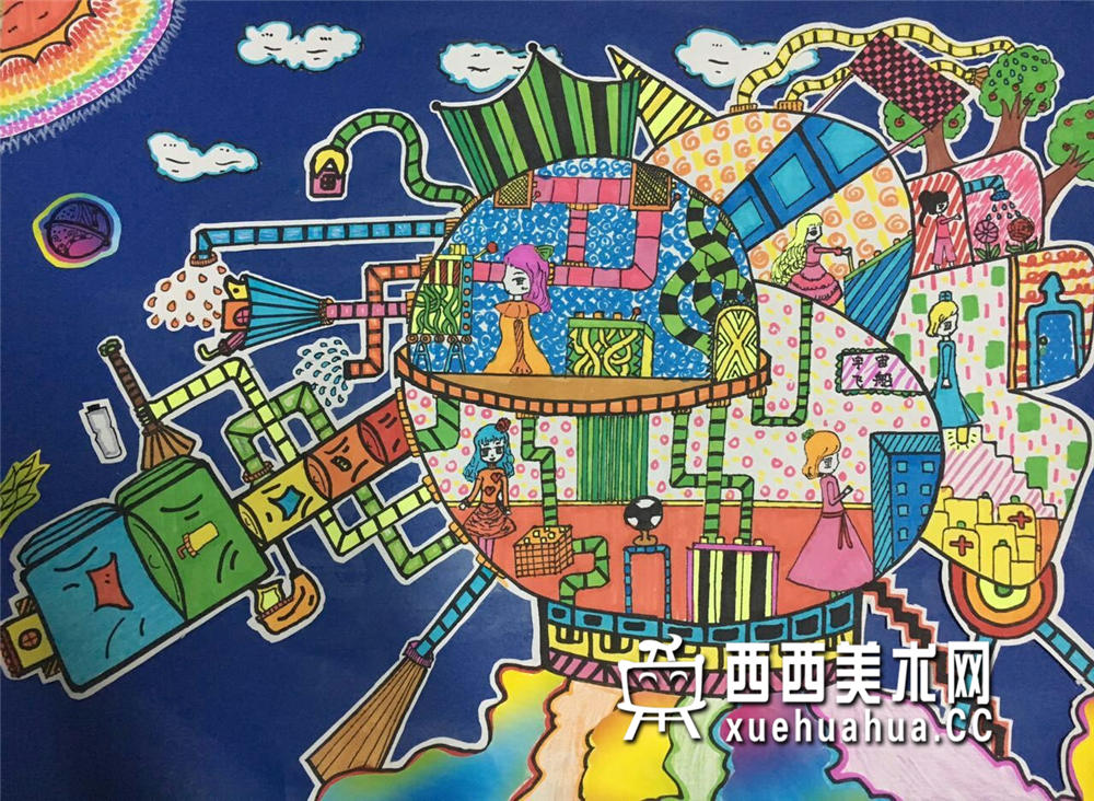 二等奖小学生获奖科幻画《神奇的太空家园》欣赏(1)