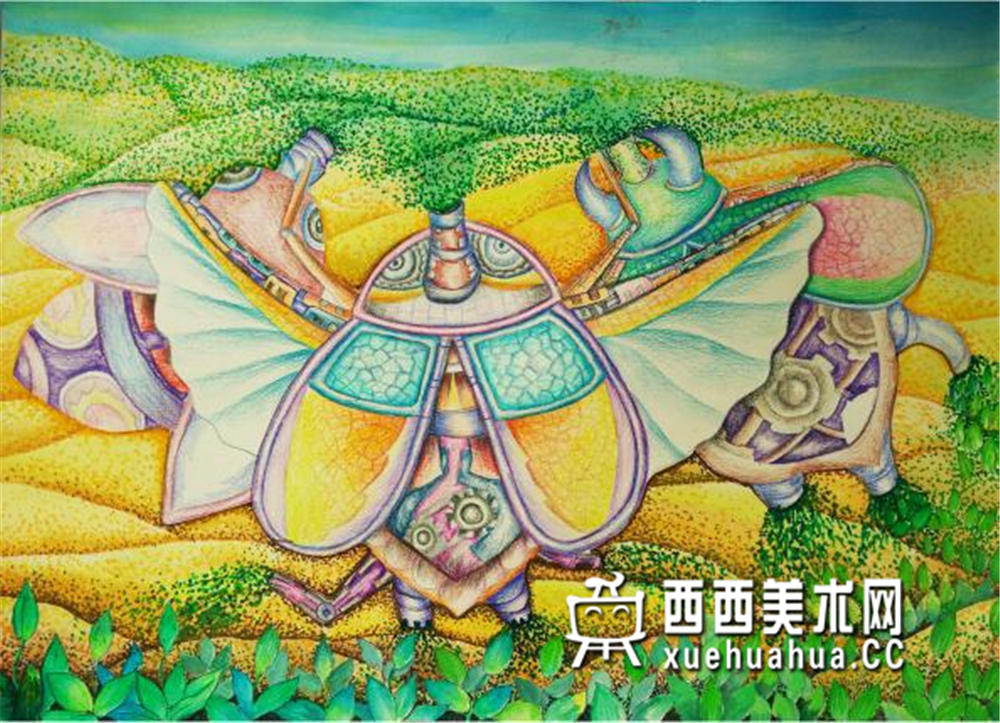 优秀小学生获奖科幻画《沙漠之星变绿洲》欣赏(1)