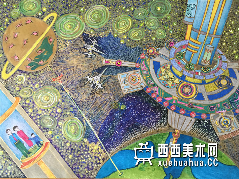 一等奖小学生获奖科幻画《太空电梯》赏析(1)