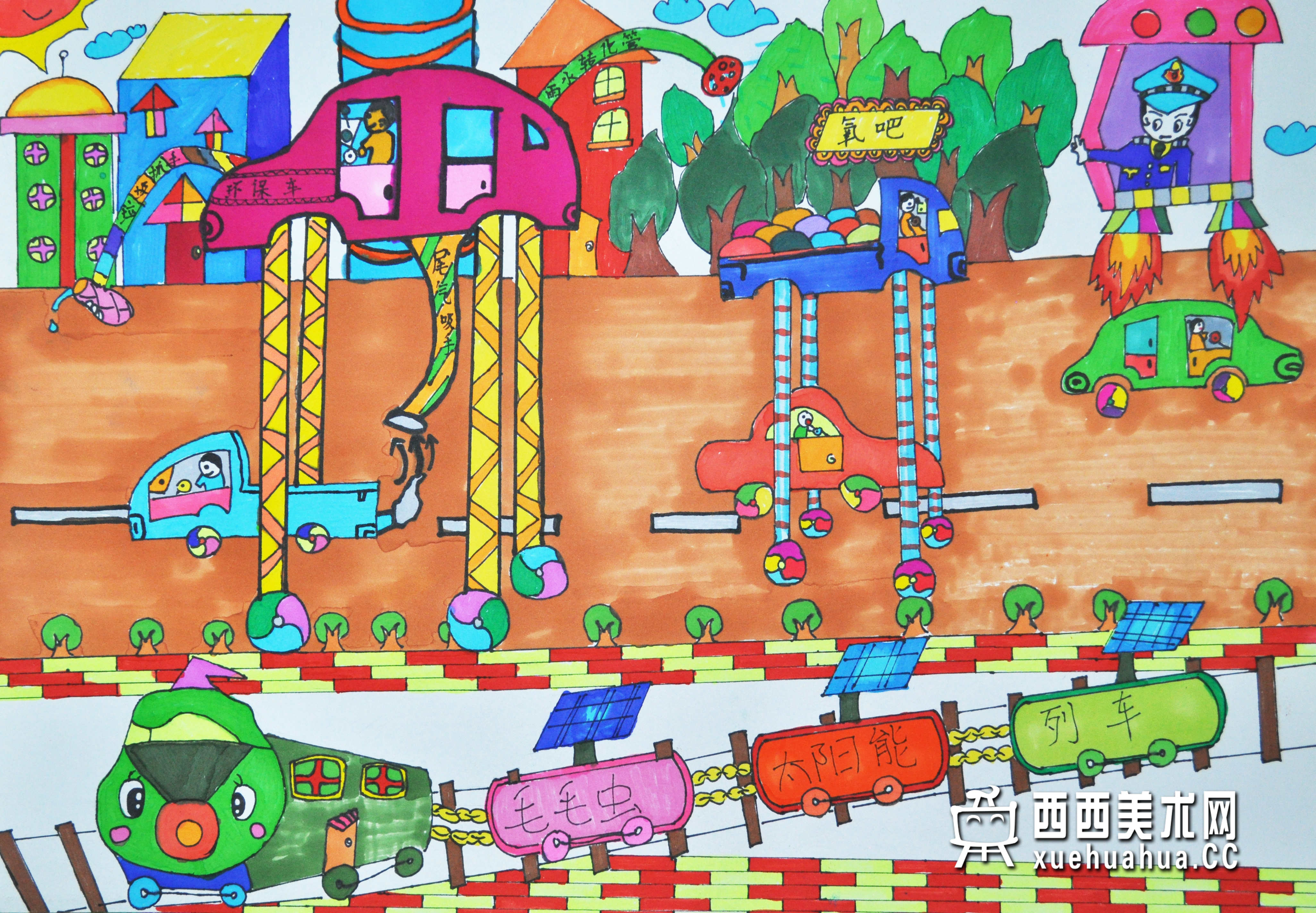 优秀儿童获奖科幻画《未来绿色环保升降车》赏析(1)