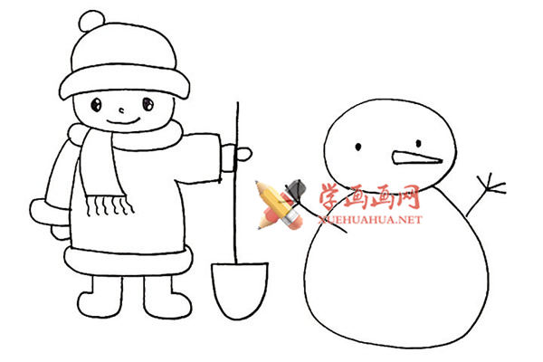 堆雪人的小男孩的简笔画画法教程【彩色】(15)