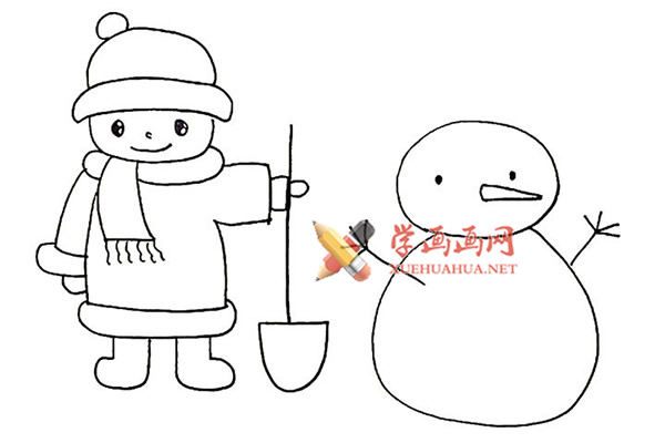 堆雪人的小男孩的简笔画画法教程【彩色】(15)