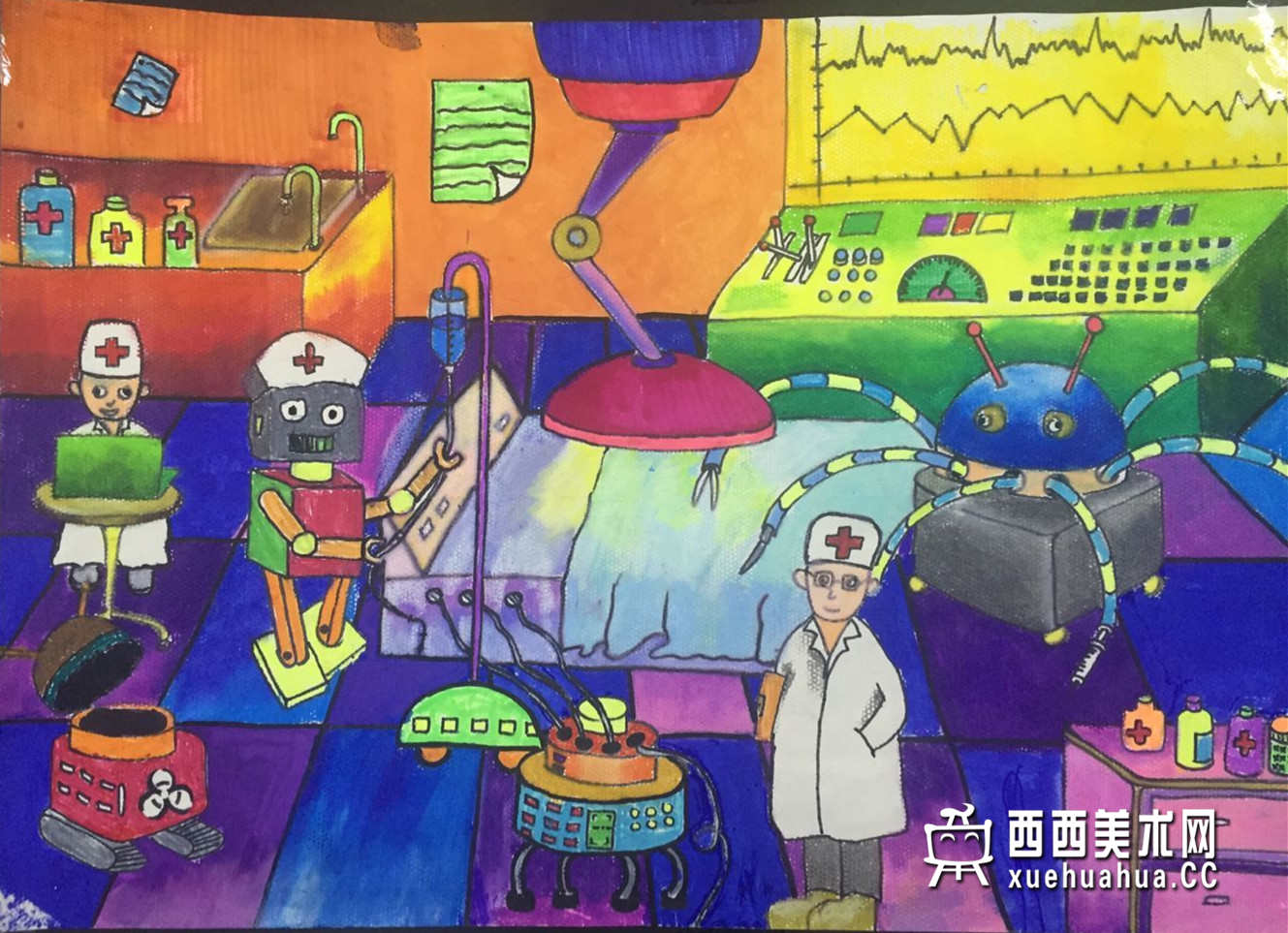 优秀小学生获奖科幻画《未来智能医疗》赏析(1)