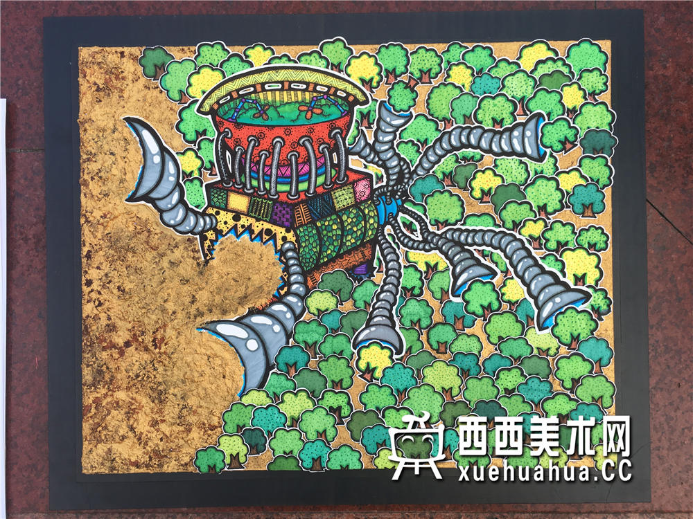 优秀小学生获奖科幻画《沙尘暴转换植树机》欣赏(1)