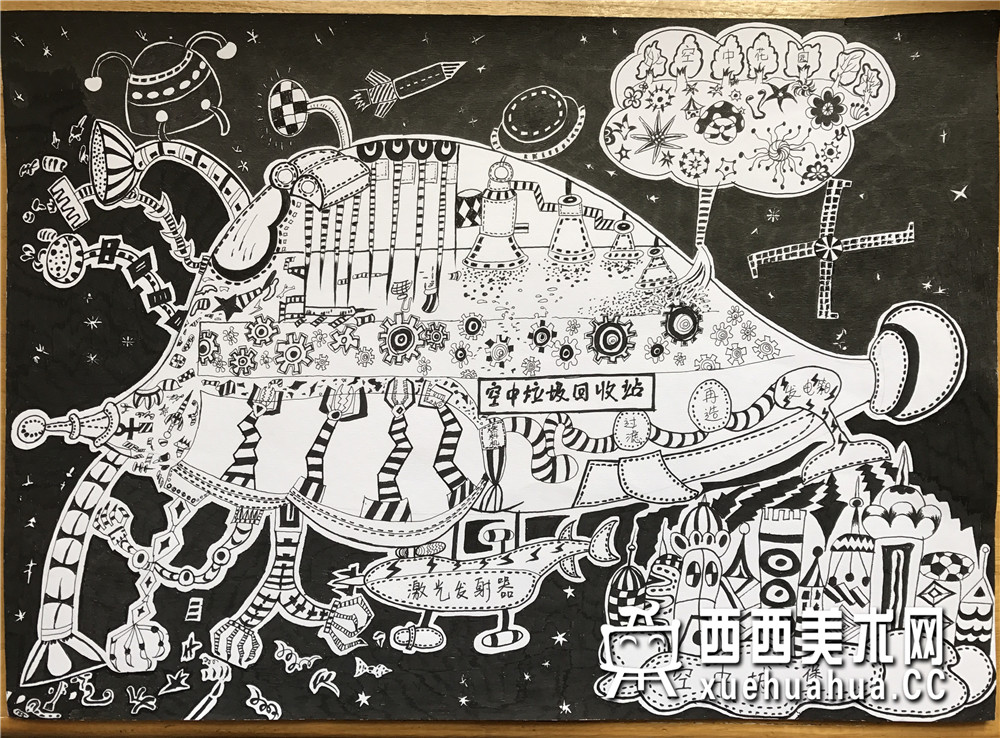 三等奖小学生获奖科幻画《空中城堡》赏析(1)
