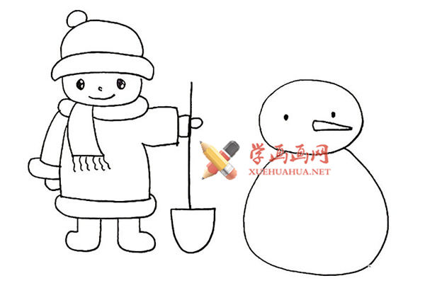 堆雪人的小男孩的简笔画画法教程【彩色】(14)