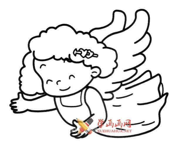 挥着翅膀的小女孩的简笔画画法素材(4)