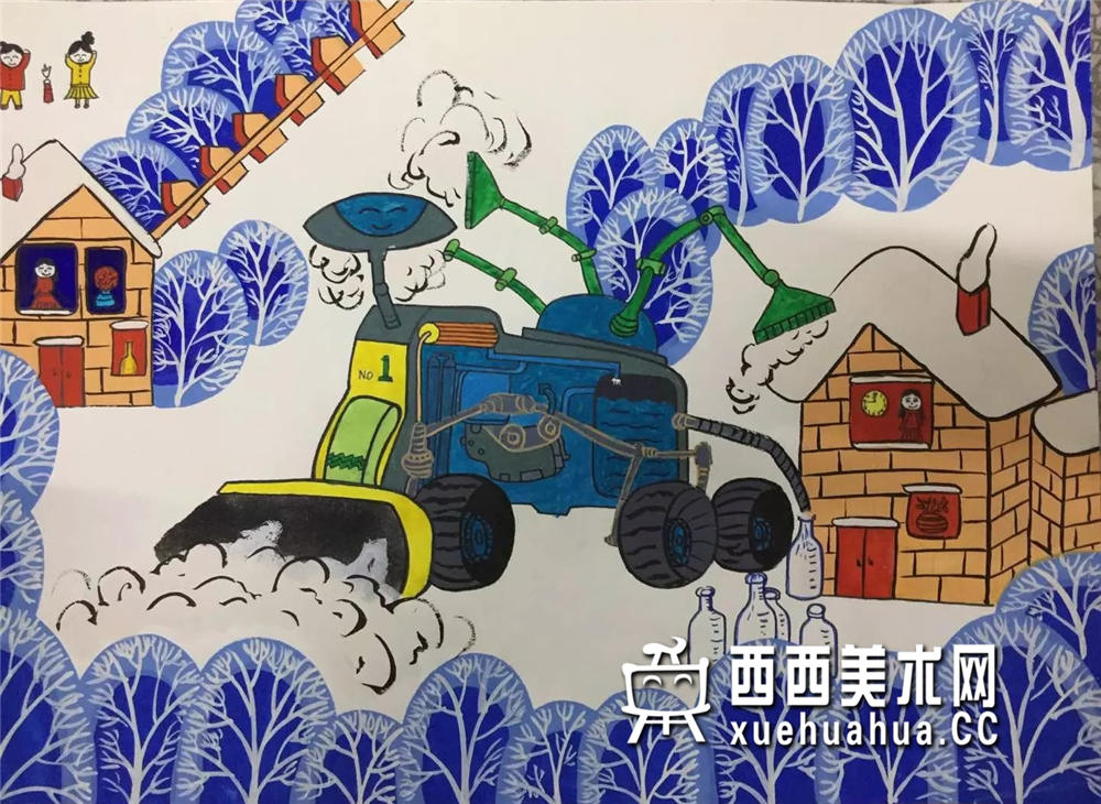 优秀儿童获奖科幻画《洪江市芙蓉小学》赏析(1)