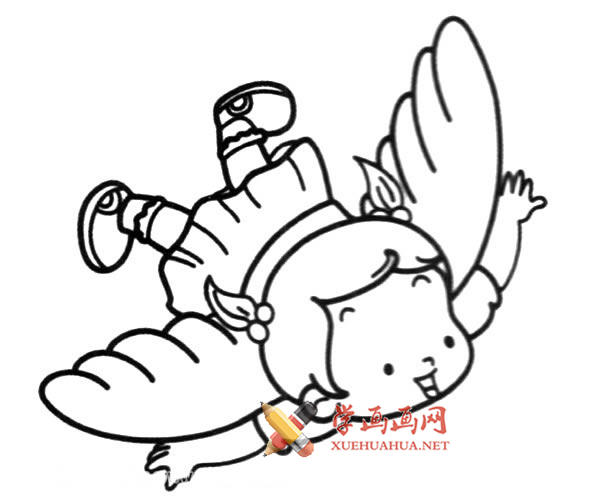 挥着翅膀的小女孩的简笔画画法素材(3)