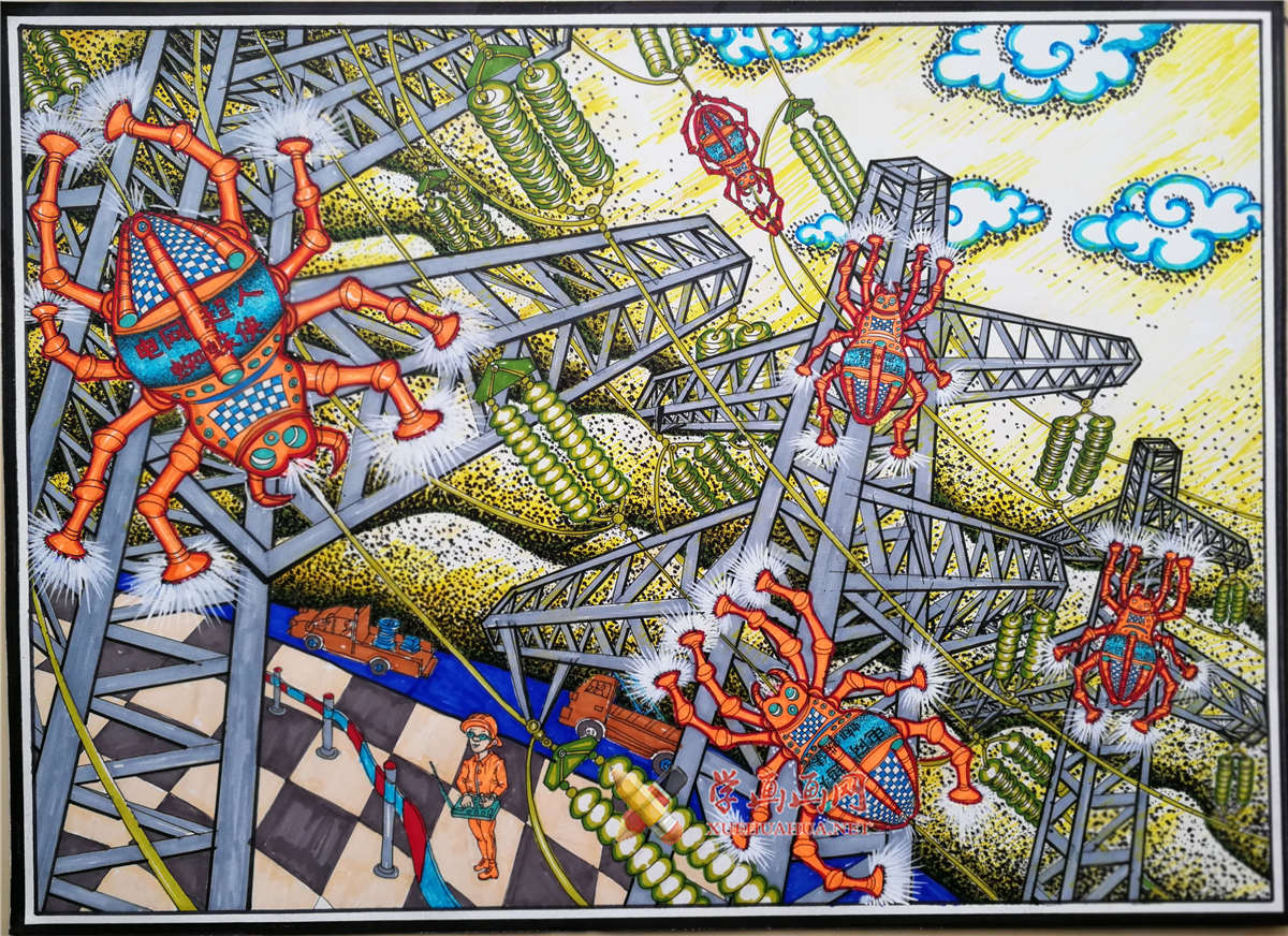 一等奖获奖科幻画赏析《电网超人——蜘蛛侠》(1)