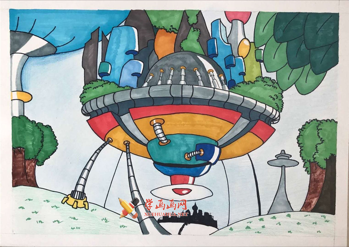 查看原始大图 儿童科幻画作品《天空之城》赏析(1)