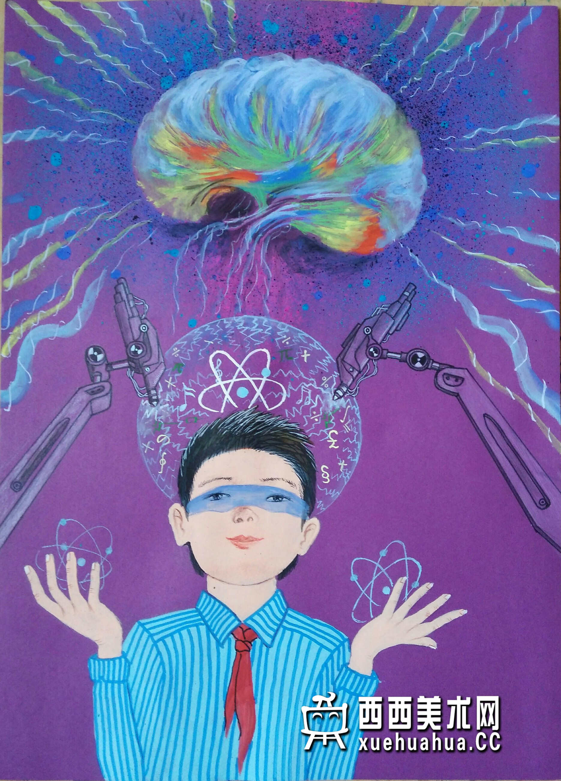优秀中学生获奖科幻画《接种知识脑细胞》欣赏(1)