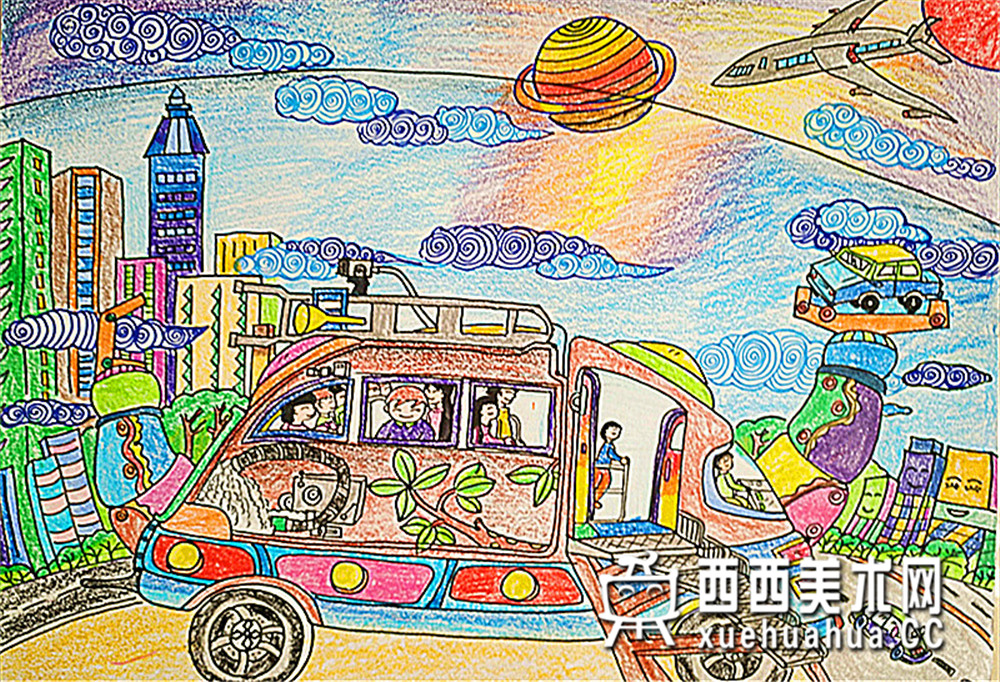 查看原始大图 优秀小学生获奖科幻画《防护大巴》欣赏(1)