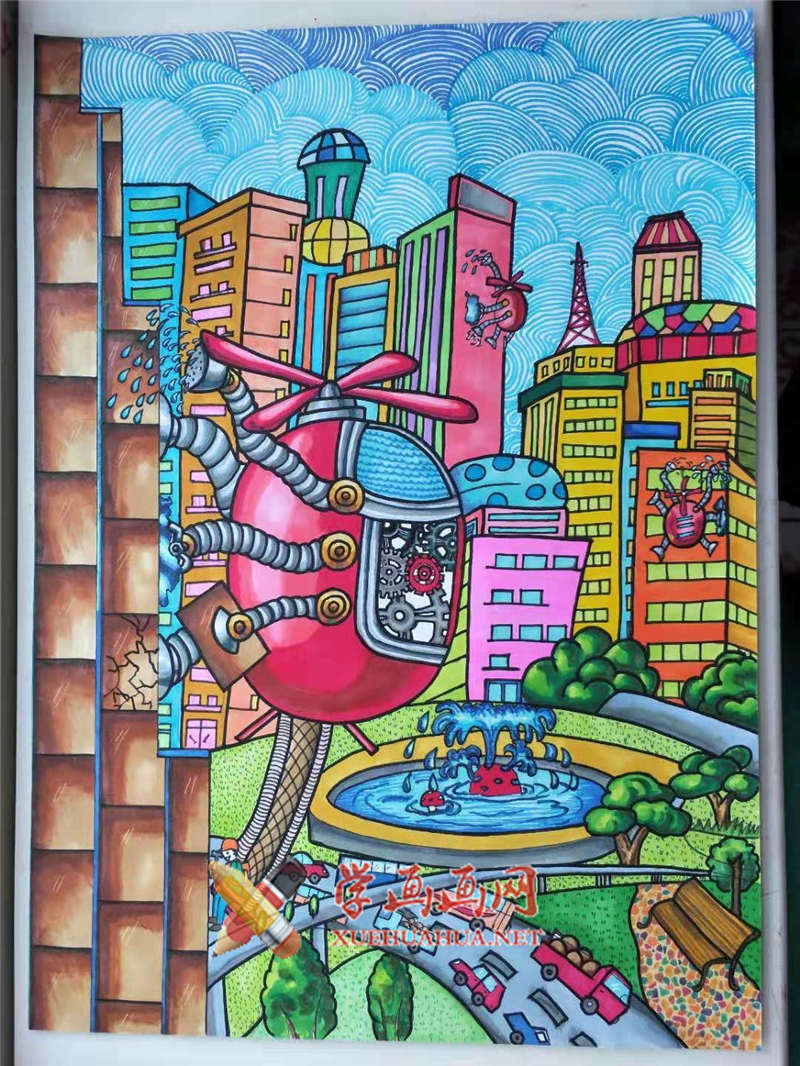 二等奖中学生科幻画《美丽的城市》(1)