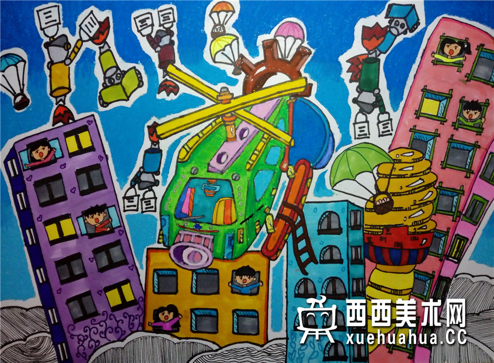 三等奖儿童获奖科幻画《救援》欣赏(1)
