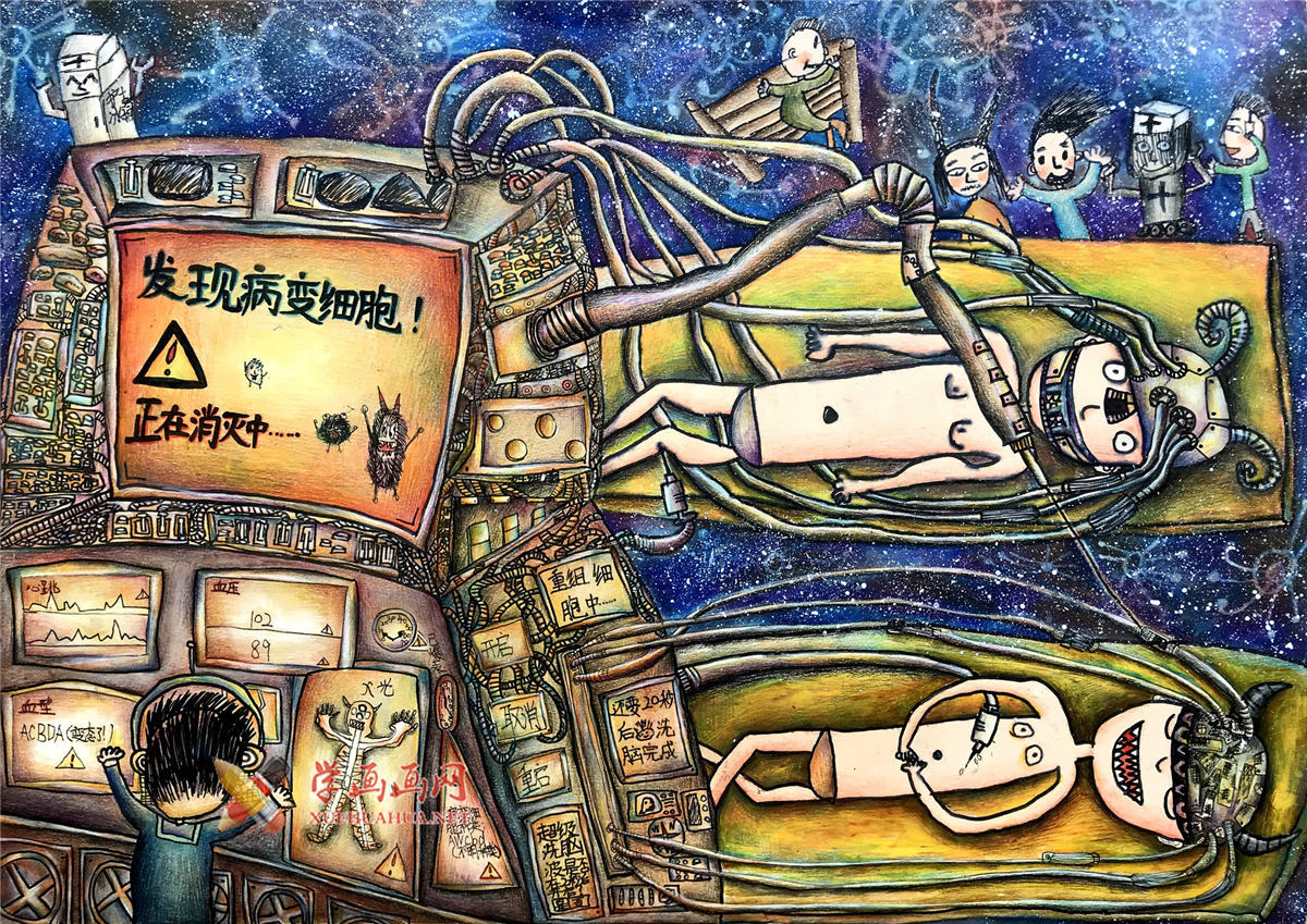 查看原始大图 一等奖小学生科幻画《疾病治疗仪》赏析(1)