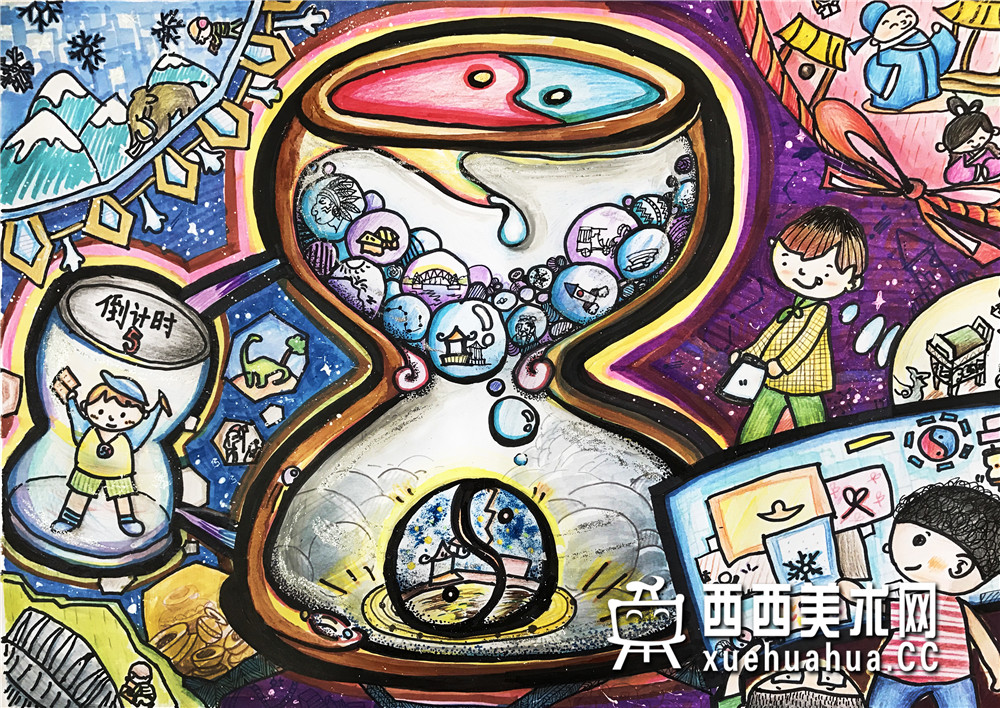 查看原始大图 优秀儿童获奖科幻画《考古穿梭机》欣赏(1)