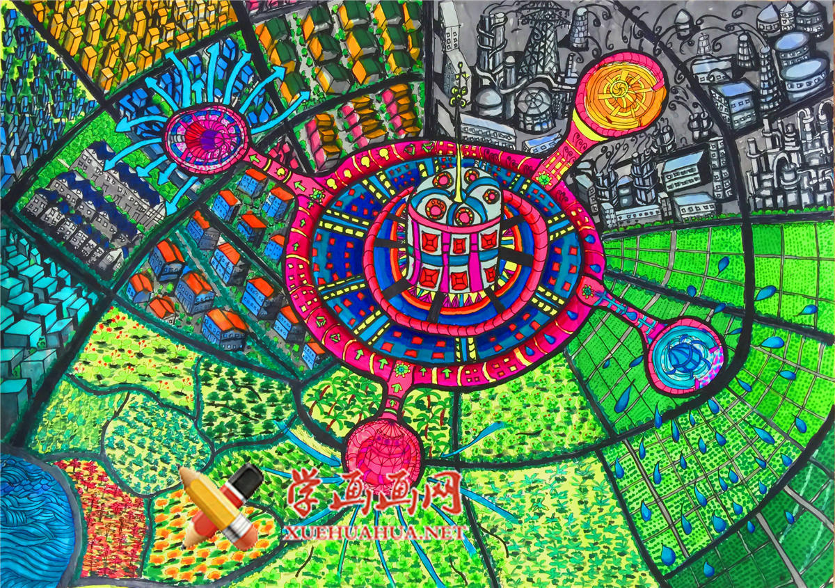 三等奖获奖环保科幻画《城市净化器》(1)