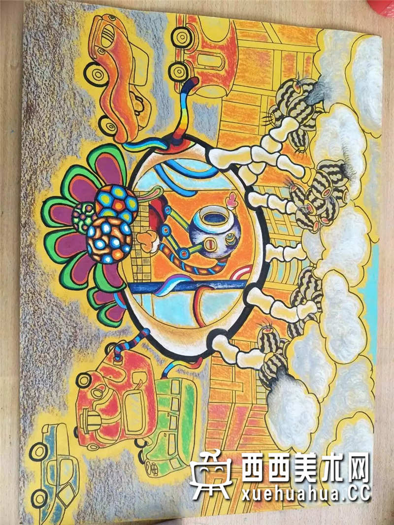 查看原始大图 二等奖中学生获奖科幻画《多功能雾霾加气站》欣赏(1)