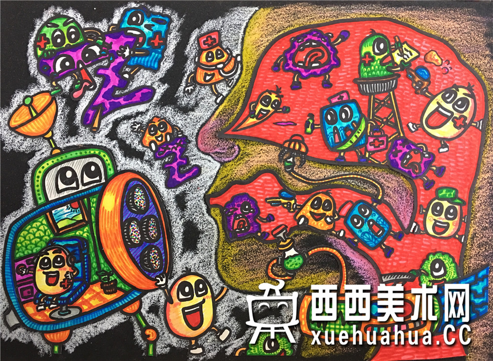 查看原始大图 优秀中学生获奖科幻画《呼吸综合症治疗机》赏析(1)