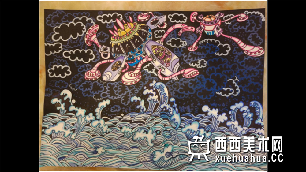 优秀小学生获奖科幻画《海洋搜救》赏析(1)