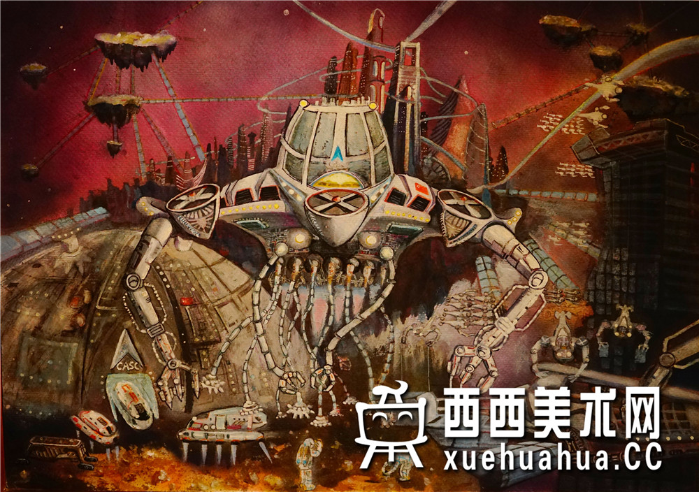 查看原始大图 优秀中学生获奖科幻画《星际无人机建造系统》赏析(1)