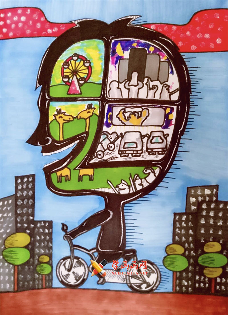 查看原始大图 优秀获奖小学生科幻画《芯片时代》(1)