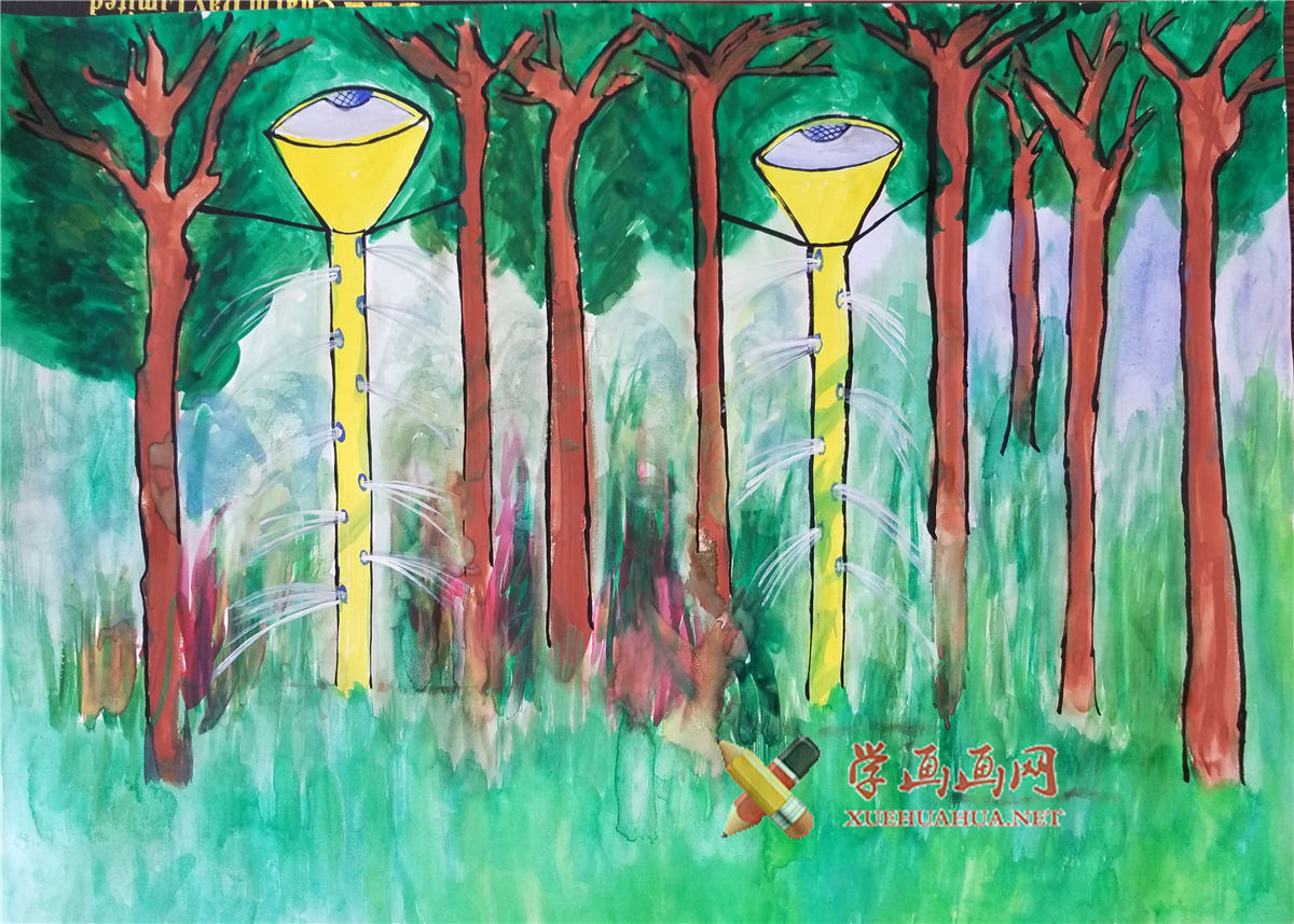 查看原始大图 小学生科幻画作品《自動滅火樹》(1)