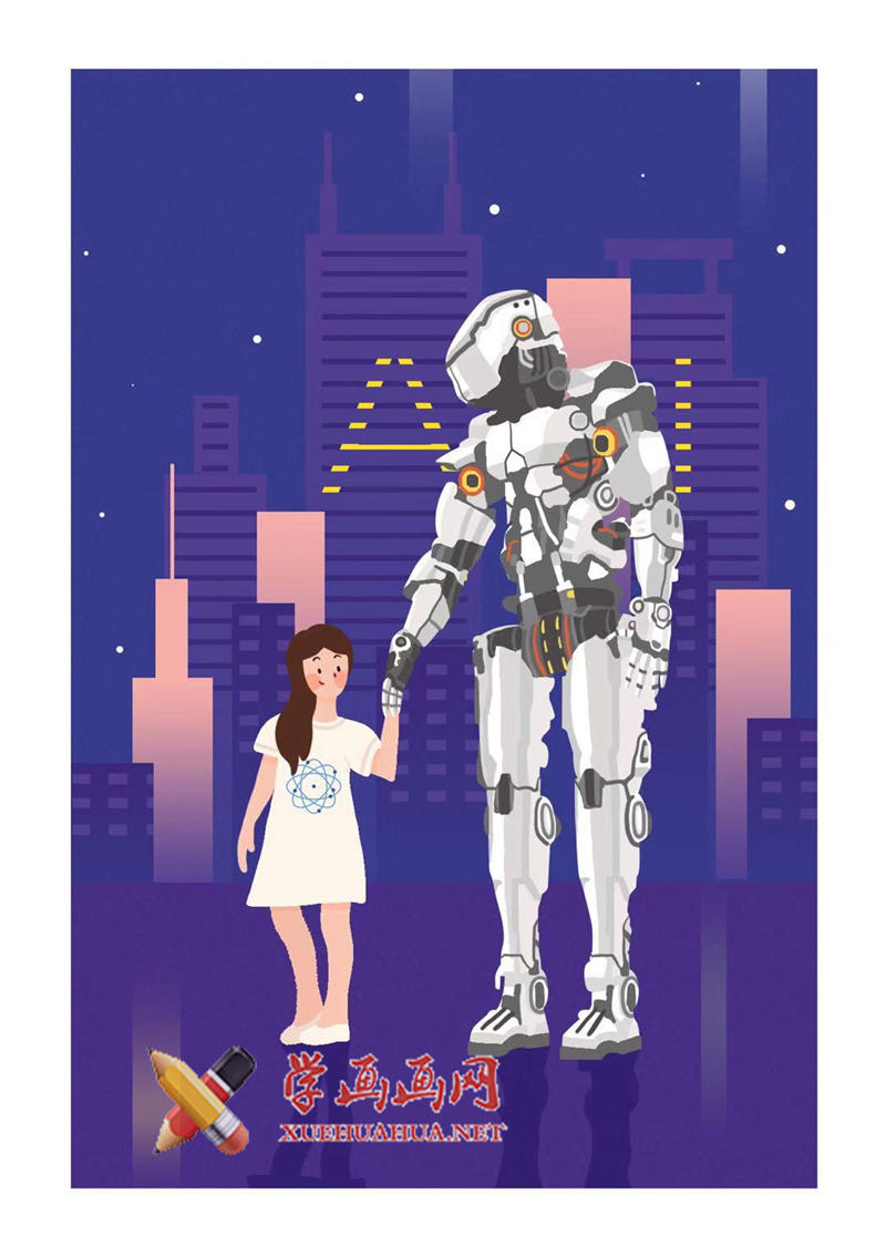 二等奖小学生科幻画《我的机器人朋友》(1)